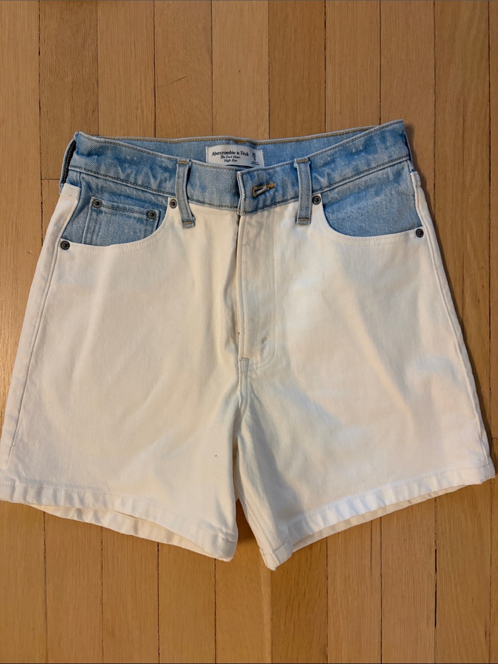 Abercrombie & Fitch White Shorts with Light Blue Denim Waistband
